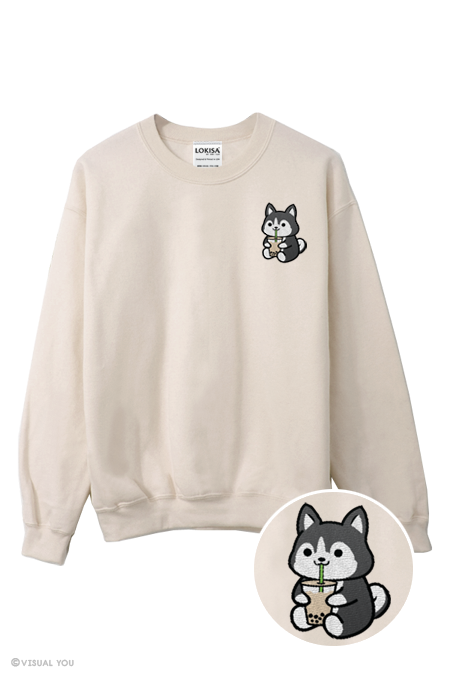 Bubble Tea Boba Husky Embroidered Sweatshirt