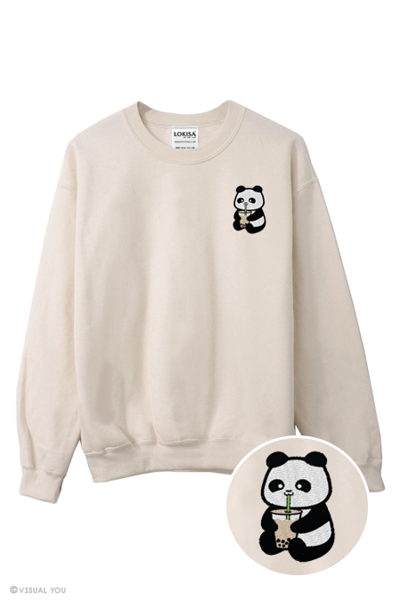 Bubble Tea Boba Panda Embroidered Sweatshirt