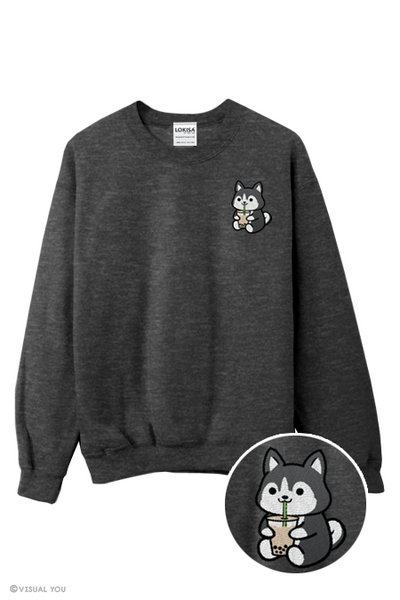 Bubble Tea Boba Husky Embroidered Sweatshirt