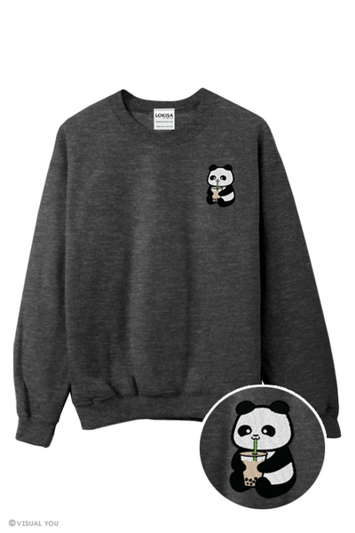 Bubble Tea Boba Panda Embroidered Sweatshirt