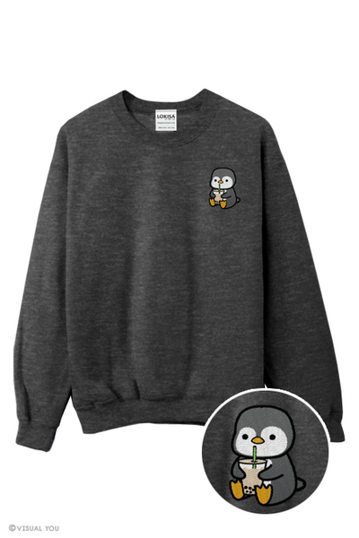 Bubble Tea Boba Penguin Embroidered Sweatshirt