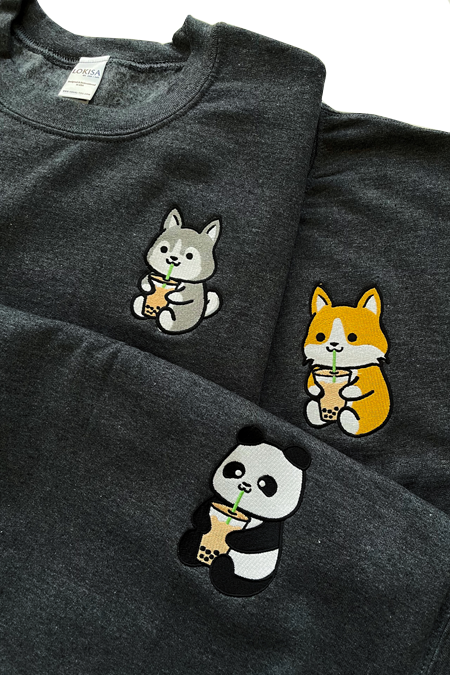 Bubble Tea Boba Corgi Embroidered Sweatshirt